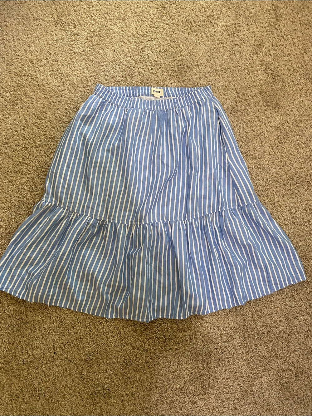 Pact Organic Cotton striped blue tiered skirt women’s small lightweight flowy